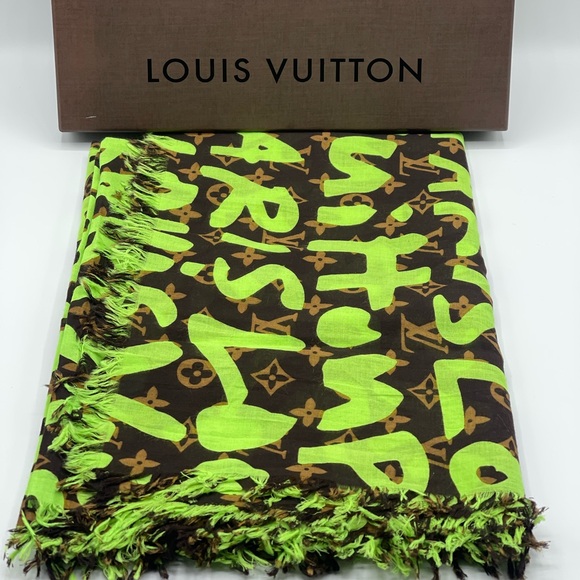 Louis Vuitton x Stephen Sprouse Graffiti Neon Green Monogram Scarf Stole Wrap - Picture 11 of 12
